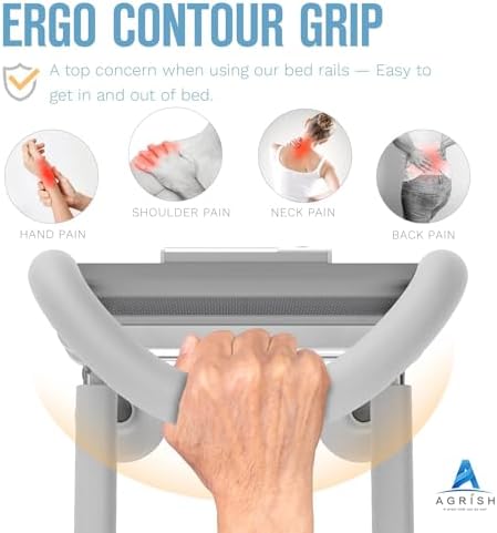 Agrish Bed Rails for Elderly Adults Safety, Bed Rails for Seniors Supports 350lbs with Motion Lights & Storage Pouch, Adjustable Bed Cane with Non-Slip Grip, Stable Bed Assist Rails for Seniors