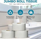 Concession Essentials Jumbo Roll Toilet Paper, 2-Ply, White, Non-Perforated, 720 ft Rolls, 4 Count