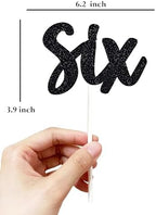 Six Birthday Cake Topper - Double Sided Black Glitter, 6th birthday cake topper for boy, 6th birthday Cake Decorating for girl, Baby Photo Booth Props,anniversary cake toppers