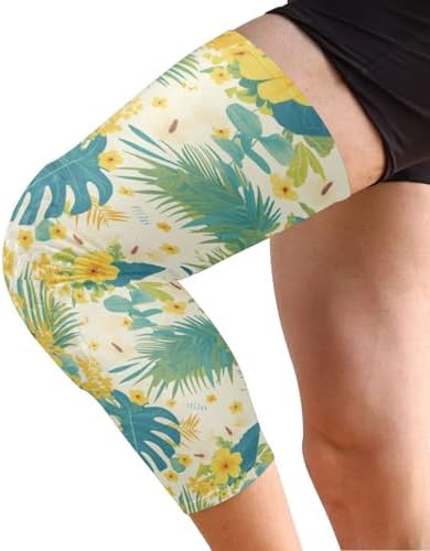 Tropical Style Yellow Flowers Green Leaves knee braces for women (A pair) Relieve Muscle Pressure knee pad for Yoga, Volleyball, Gardening, Gym