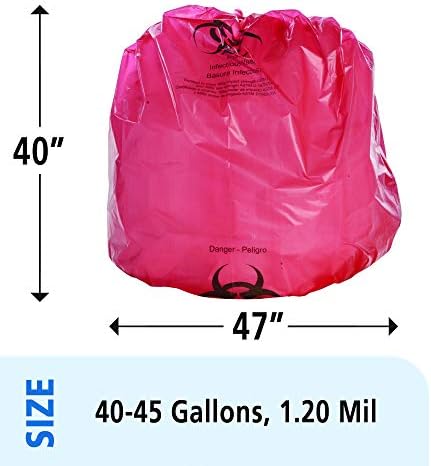 Stout by Envision Medical Waste Bags, 40-45 Gal, 45"x49", Red, 1.2 Mil, 100 ct. Extra Heavy, Made in America by People Who Are Blind or Visually Impaired