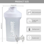 Shaker Bottle,400ml Small Protein Shaker Bottle with Mixing Ball, Portable 14oz GYM Shakes Cup for Workout,BPA free, 100% Leak Proof,Dishwasher Safe（White）