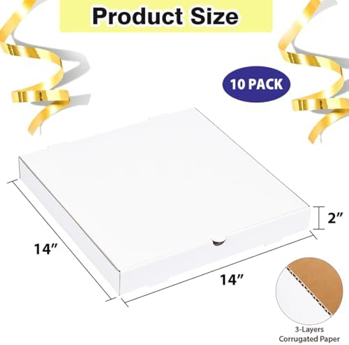 JJO 14X14X2 Inch 10 Pack Corrugated Pizza Boxes,Heavy Duty Cardboard Pizza Boxes,Disposable White Boxes for Cookie,Pies,Party Favors and Crafts