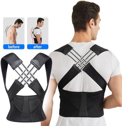 Posture Corrector for Women and Men,Adjustable Shoulder Straightener,Back Support Brace,Upper Spine scoliosis, hunchback Black X-Large