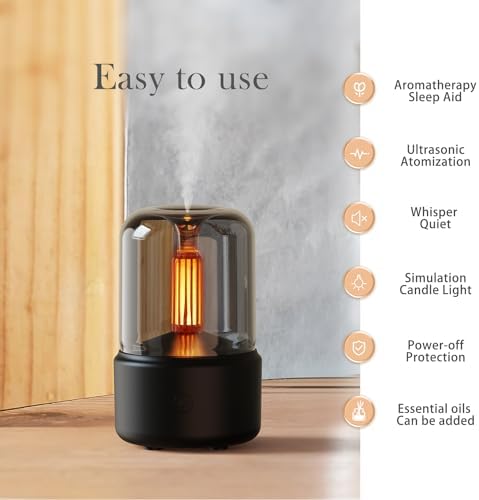 LONCIN Essential Oil Diffuser, 150ml Aromatherapy Diffuser with Auto Shut-Off Function, Ultrasonic Diffusers for Essential Oils, Cool Mist Humidifier with Warm Lights, for Home & Office-Black