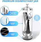 Glass Disinfectant Jar with anti-slip pad 53 Oz/1500ML, Barber Disinfectant Jar With Removable Basket, Large Sterilizing for Manicure & Pedicure Implements Stainless Steel 11.7"H x 3.8"W