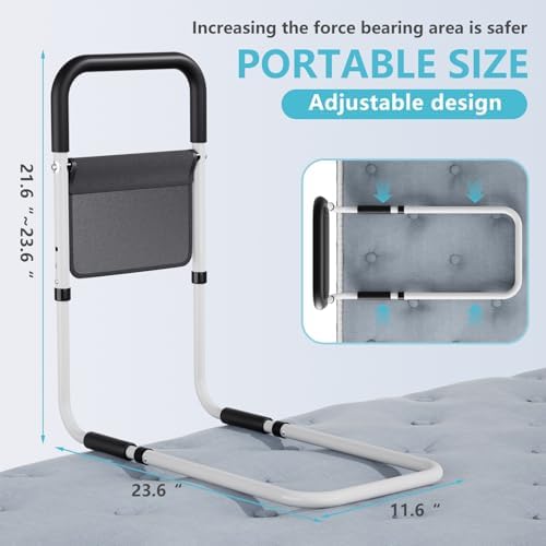 Hopelight Adjustable Bed Rail Support Handle with Storage Pouch, White and Black, Height Assist Safety Guard, Adjustable Bed Assist Rails for Seniors & Patients - Fits All Beds, Tool-Free Assembly