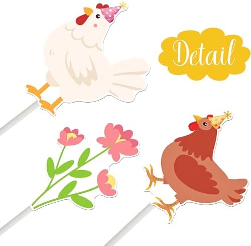 Chicken Cupcake Toppers Floral Daisy Chicken Birthday Decorations Hen and Flower Party Cupcake Picks 24Pcs Little Chick Cake Decorations for Farm Animals Barnyard Baby Shower Supplies