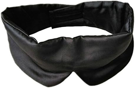 100% Pure Silk Sleep Eye Mask Thicker Eyeshade Large Size Eye Cover Protect Ear Soft Blindfold for All Night Sleep Travel Relax Aid (Black)
