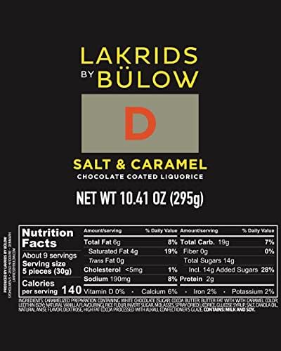 LAKRIDS BY BÜLOW - D - Salt & Caramel - 10.4 oz - Chocolate Coated Gourmet Licorice - Authentic Scandinavian Candy Produced in Denmark