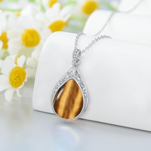 Teardrop Necklace 925 Sterling Silver Filigree Gemstone Pendant Necklace Fine Jewelry Birthday Mother's Day Gifts for Women Her Mom