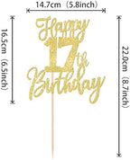 1 PCS Happy 17th Birthday Cake Topper Glitter Cheers to 17 Years Birthday Cake Pick Seventeen Hello 17 Cake Decoration for Happy 17th Birthday Anniversary Theme Party Decorations Supplies Gold