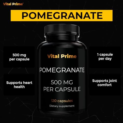 Vital Prime Pomegranate Extract Capsules 500MG per Capsule 120 Count | 4 Month Supply | Pomegranate Pills Non-GMO for Women and Men