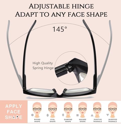 Hubeye 5 Pairs Fashion Style Square Reading Glasses for Women Men Blue Light Blocking Computer Readers with leather case