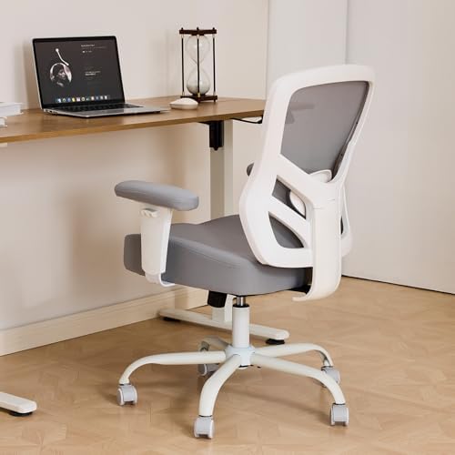 YFO Ergonomic Office Chair, Mesh Computer Desk Chair with Adjustable Back Lumbar Support and Armrests, Comfy Executive Rolling Swivel Task Chair for Home Office, Grey