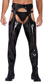ACSUSS Mens Wet Look Leather Pants Tight Trousers Cutout Skinny Long Legging Pants Clubwear
