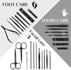 MINKINH Manicure Set Professional Nail Clipper Kit-26 Pieces Stainless Steel Manicure Kit,Nail Care Tools with Luxurious Travel Case Nail Grooming Kit Present for Men Husband Boyfriend Parent (Black)