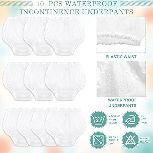 Weewooday 10 Pcs Adult Plastic Pants, Medium, White, Waterproof Incontinence Underpants, EVA Pull on Cover Pants, Leak Proof, Washable Incontinence Pants for Men and Women