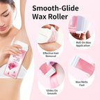 Waxfans Rose Wax Roller Refill for Hair Removal - 100% Natural Quick-Melt Roll On Wax Cartridge for Coarse & Fine Hair, with 2 Rose Waxing Rollers, 50 Waxing Strips & 5 Clean Oil.