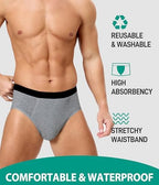 Men's Incontinence Underwear - Washable & Reusable Leakproof High Absorbent, Cotton, Briefs, 150ML 5 Pack (Multicolor01, Large)