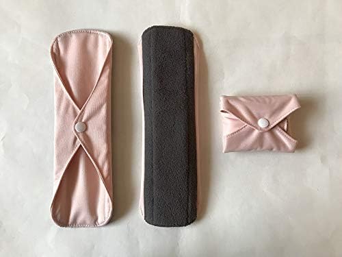 5 Pieces Charcoal Bamboo Mama Cloth/ Menstrual Pads/ Reusable Sanitary Pads (Light pink, Regular (10 inch))