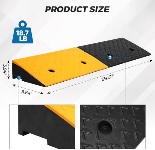 Nisorpa Rubber Curb Ramp, 40000 lbs Weight Heavy Duty Threshold Ramps for Shed Garage Door Steps or Driveway Curbside (4" Curb Ramp)