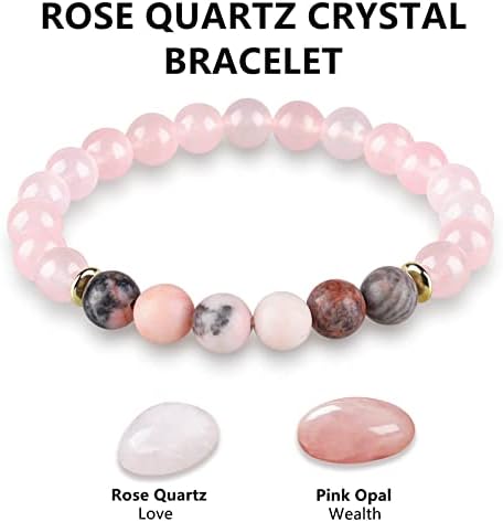 Rose Quartz Crystal Bracelet, Pink Quartz Opal Peru Love Friendship Men Women Bracelet, for Money Wealth Business Prosperity Feng Shui Good Luck Energy Chakra Stone Beaded Bracelet