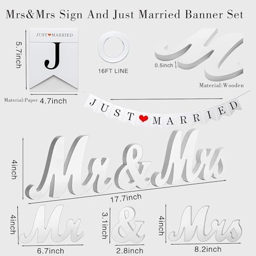 Engraved Mr and Mrs Champagne Flutes Wooden Sign,Wedding Toasting Glasses for Bride and Groom,Cake Knife and Server Set Just Married Banner for Couple Reception Ceremony