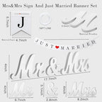 Engraved Mr and Mrs Champagne Flutes Wooden Sign,Wedding Toasting Glasses for Bride and Groom,Cake Knife and Server Set Just Married Banner for Couple Reception Ceremony