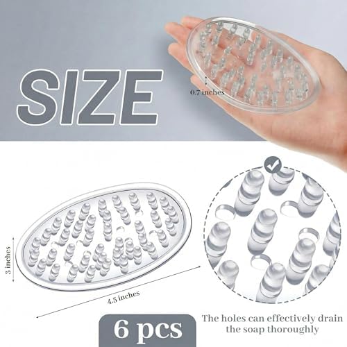 6 Pcs Plastic Soap Holder Soap Dish Bar Saver Tray with Holes Sponge Holder for Kitchen Bathroom Shower Counter, 4.5 x 3 x 0.7 Inches (Clear)