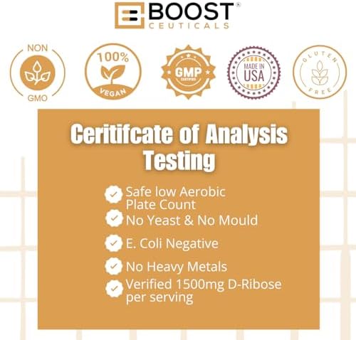 BoostCeuticals D-Ribose 500mg Capsules 1500mg Serving Vegan Energy Heart Muscle Recovery Pure No Fillers Non-GMO Clean Label