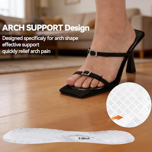 Arch Support Sandal Inserts for Flat Feet, Gel 3/4 Invisible High Heel Insoles Women, Adhesive Hell Inserts for Dress Shoes Pain Relieve, New Anti-Slip, 2 Clear, 5-7