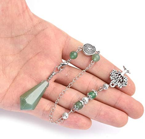 PESOENTH Natural Green Aventurine Jade Dowsing Pendulum Crystal Scrying Divination Healing Gemstone Hexagonal Pointed Life Tree Charm Pendulum Crystal Gifts for Women