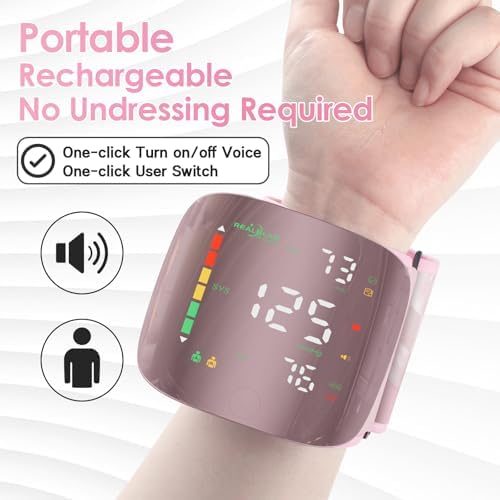 Wrist Blood Pressure Monitors for Home Use with Curved Screen, Rechargeable Bp Machine, One-Button Switch Voice and User, Easy to Use, 5.31-9.25inch Bp Cuff, with Storage Case Bp Monitor