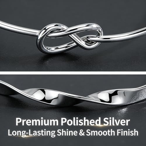 6 Pcs Silver Stackable Bracelets Set For Women Adjustable Open Cuff Bangles Flower Heart Knot Love Chain Trendy Layering Jewelry Gift (Pack of 1)