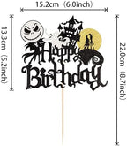 1 PCS Halloween Happy Birthday Cake Topper Glitter Jack and Sally Castle Ghost Halloween Cake Pick for Nightmare Theme Baby Shower Birthday Before Christmas Party Cake Decorations Supplies