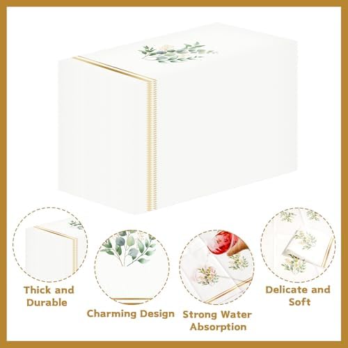 100Pcs Eucalyptus Paper Napkins 3 Ply Eucalyptus Spring Wedding Disposable Absorbent Hand Towels Sage Green Guest Dinner Paper Napkins for Wedding Spring Baby Bridal Shower Birthday Party Supplies