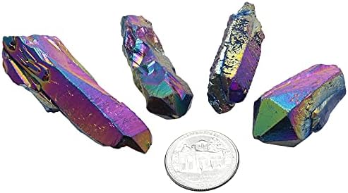 TUMBEELLUWA 1LB Titanium Coated Raw Rock Crystal Points Bulk Irregular Rough Quartz Stone Wands Kit Without Drilled, Colorful