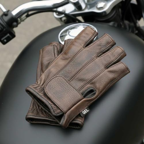 Milwaukee Leather MG7561 Men's Brown Leather Gel Padded Palm Fingerless Motorcycle Hand Gloves Made W/ ‘Naked Leather’