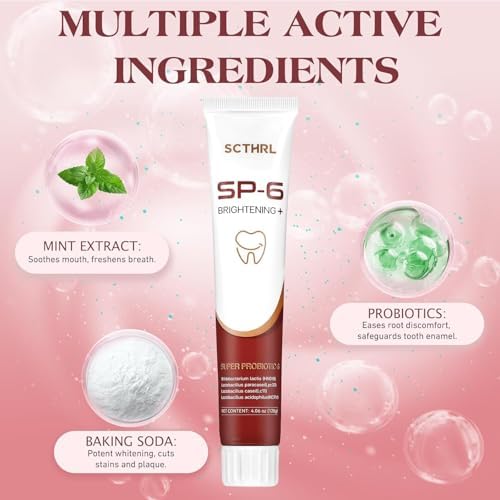 SP-6 Probiotic Whitening Fluoride Free Toothpaste, Upgraded Formula | Ultra Brightening | Gums & Enamel Repair | Mint Flavor | Removes Stain & Plaque | Sensitive Teeth Protection