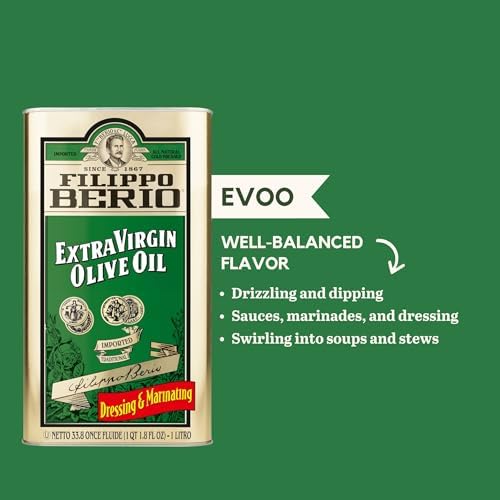 Filippo Berio Cold Pressed Extra Virgin Olive Oil, 1 Liter Tin (33.8 Ounce) Contains Polyphenols