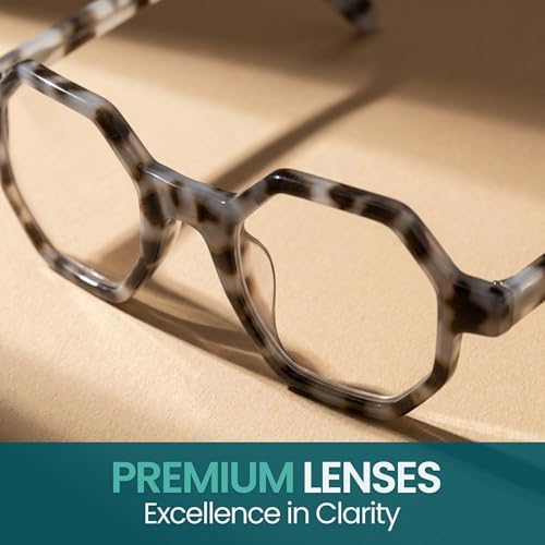 2SeeLife Oversized Hexagon TR-90 Reading Glasses for Men & Women – Medium–Wide Fit, Durable, Spring Hinges, Premium Readers, Gray Tortoise, +1.00