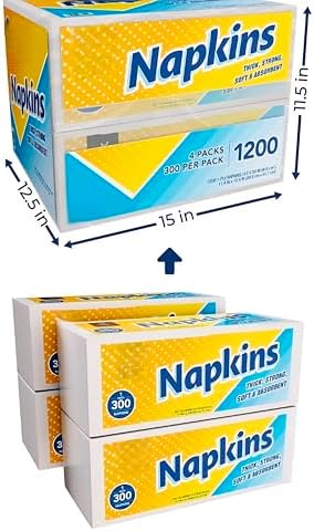 Napkins Paper Napkins, 1200 Count, Thick Strong Soft Absorbent, 4 Packs of 300, 11.4 x 12.5 Inches, 1-Ply