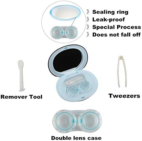 MUDOR Exquisite Contact Lens Case - Mini Travel Kit Box Holder Container Includes Remover Tool with Tweezers and No Leak Contact Case for Soft & Hard Lens (Sky Blue)