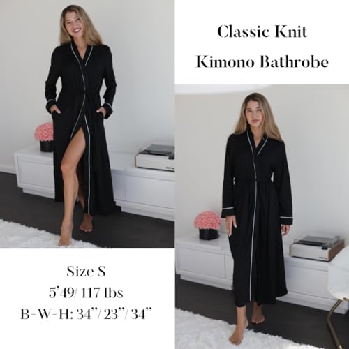 Ekouaer Womens Robes Lightweight Soft Knit Bathrobe Full Length Sleepwear with Pockets Ladies Loungewear S-3XL