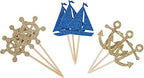 24 Pcs Nautical Theme Glitter Cupcake Picks Cupcake Toppers Food Fruit Picks for Decoration Party Favors