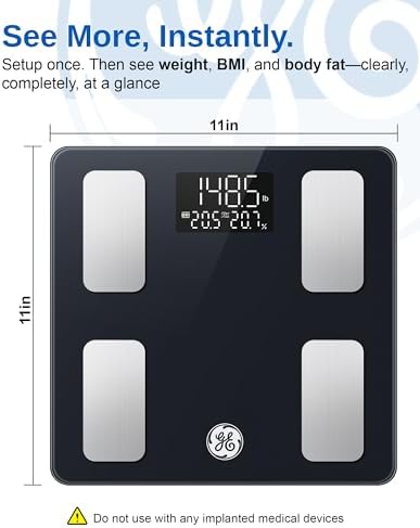 GE Smart Scale for Body Weight and Fat, Digital Bathroom Scales BMI Body Fat - Bluetooth 13 Body Composition Monitor for Muscle Mass People with App, Accurate 400lb Weighing, 3 Battery