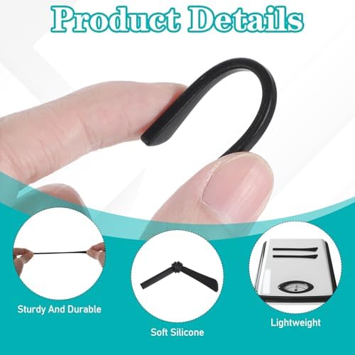Anti-Slip Silicone Eyeglass End Tips 10 Pairs Eyeglasses Replacement Temples Glasses Ear Cushion Sock Pieces Tube Eyewear Comfort Replacement Tips for Flat Thin Metal Eyeglass Legs - Black