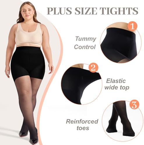 2 Pairs Plus Size Control Top Pantyhose Ultra-High Waist Tights 40D Sheer Shaping Support Stockings