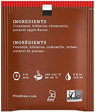 Stash Tea Cinnamon Apple Chamomile Herbal Tea - Caffeine Free, Non-GMO Project Verified Premium Tea with No Artificial Ingredients, 20 Count (Pack of 6) - 120 Bags Total